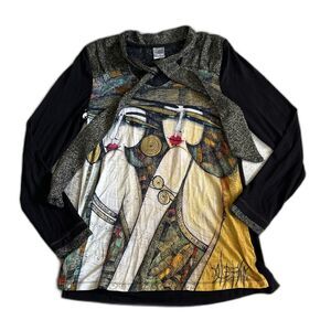 Simply Art by Dolcezza Top Small Womens Face Whimsy Fairy Artsy Neck Tie Shirt